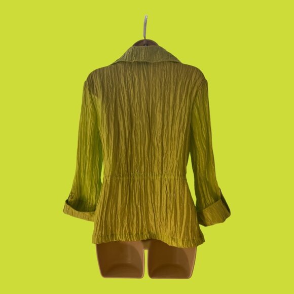Lark Lane Crinkled Kiwi Green Drawstring Waist Zippered Long Sleeve Jacket 10 - Picture 3 of 7